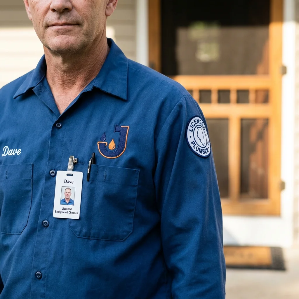 Licensed plumber showing ID badge in Mount Holly Springs, PA