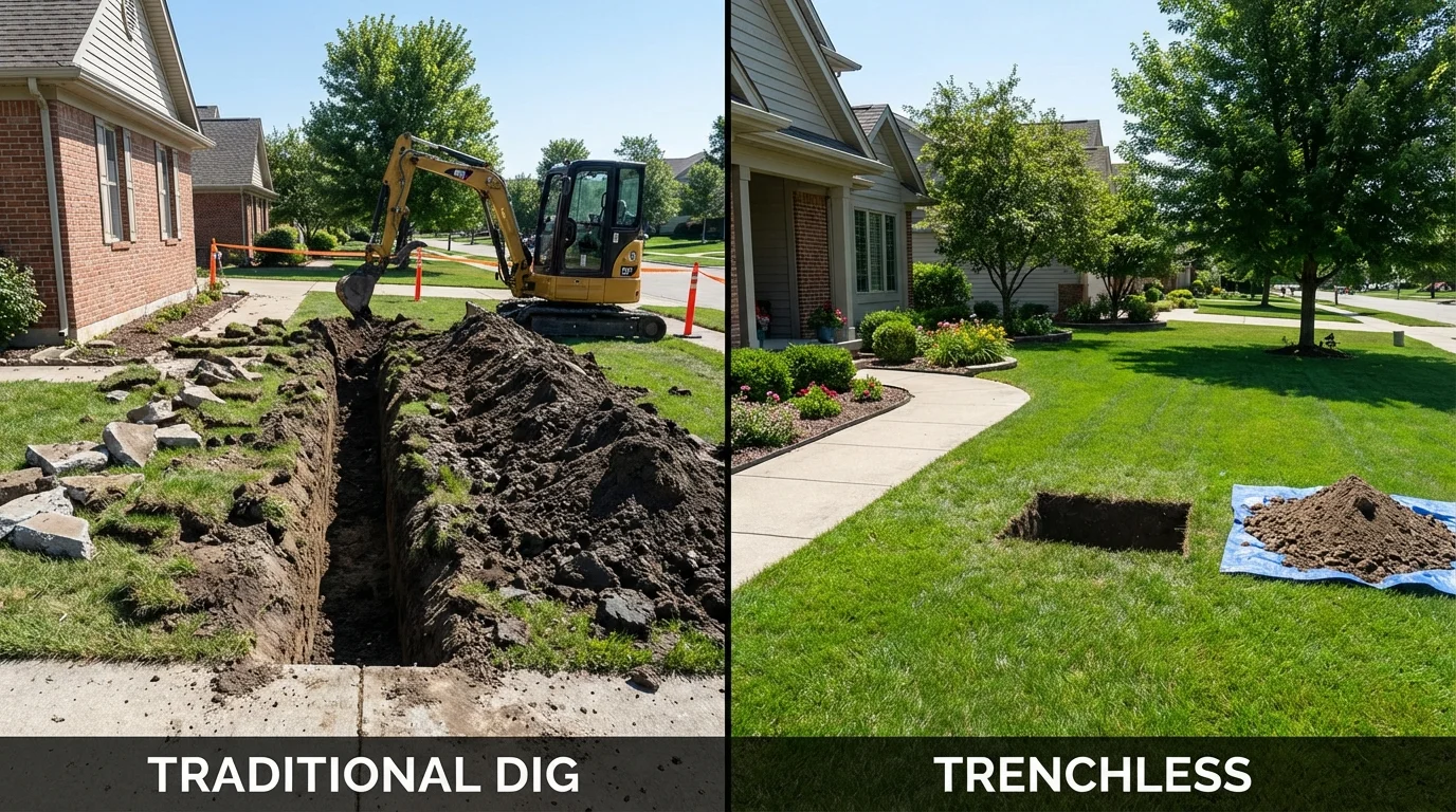 Trenchless sewer repair with minimal yard damage versus traditional excavation in Mount Holly Springs, PA